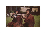 Monks blowing trumpets