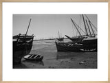 View of dhows (sailboats) beached ...