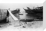 View of beached and moored ...