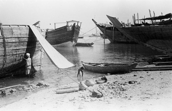 View of beached and moored ...