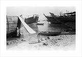 View of beached and moored ...