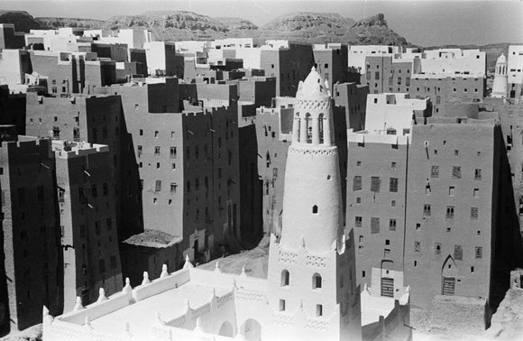 View of tall mud buildings ...