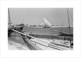 View of dhows (sailboats) beached ...