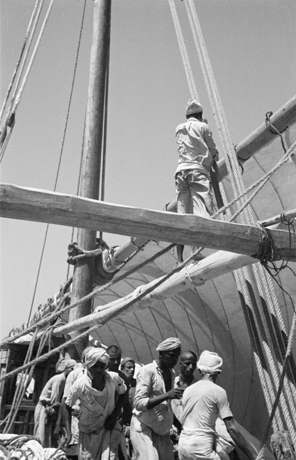View of sailors preparing to ...