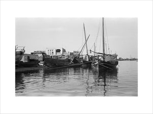 View of dhows (sailboats) moored ...
