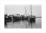 View of dhows (sailboats) moored ...