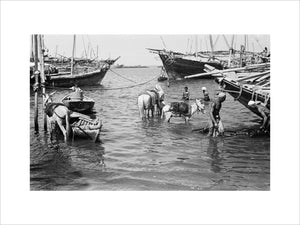View of water sellers unloading ...