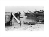 View of beached and moored ...