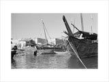 View of dhows (sailboats) moored ...