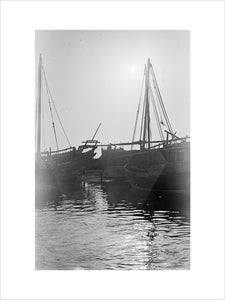 View of dhows (sailboats) moored ...
