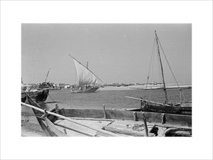 View of beached dhows (sailboats) ...
