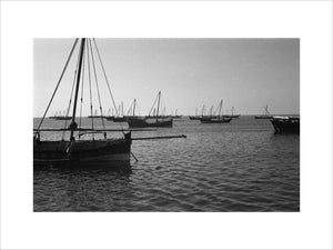 Side view of dhows (sailboats) ...