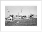 View of three sambuks (sailboats)beached ...