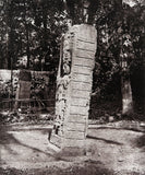 Stone carving (Stela C) at Maya site of Quirigua, Guatemala